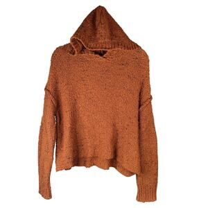 AMERICAN EAGLE M Hooded Pullover Sweater Crop Comfy Cozy Rust Brown Boucle Knit